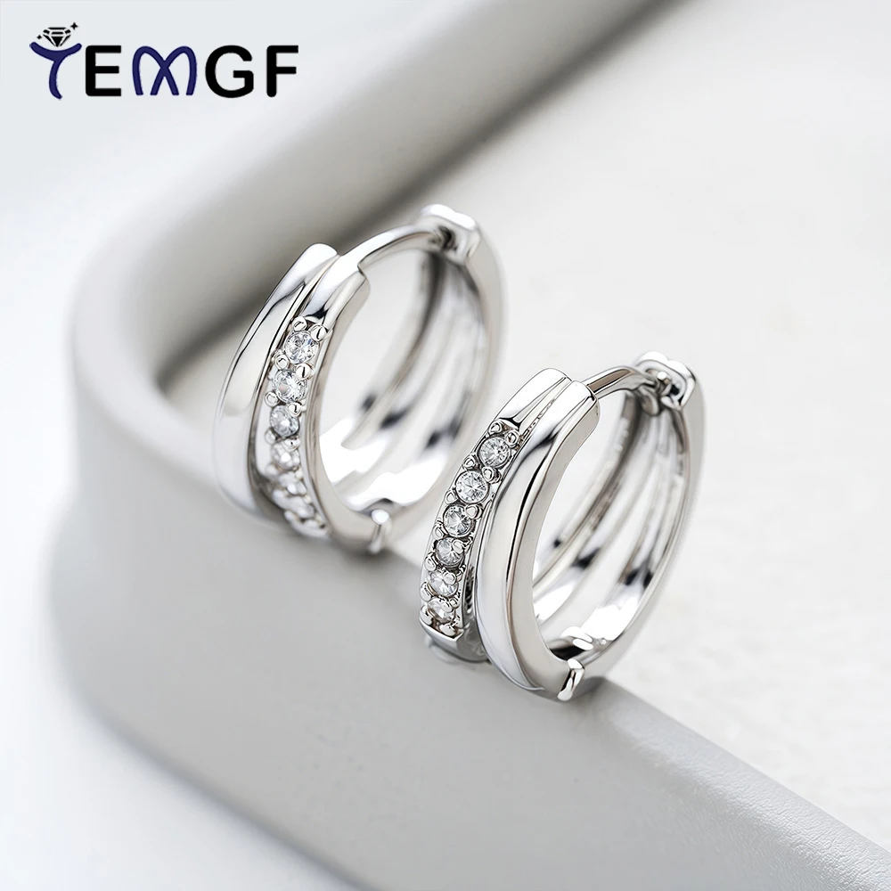 

TEMGF S925 Sterling Silver Double Hoops Earrings 1.2mm Moissanite Inlay Ear Studs for Women Fine Jewelry Can Tested Certified