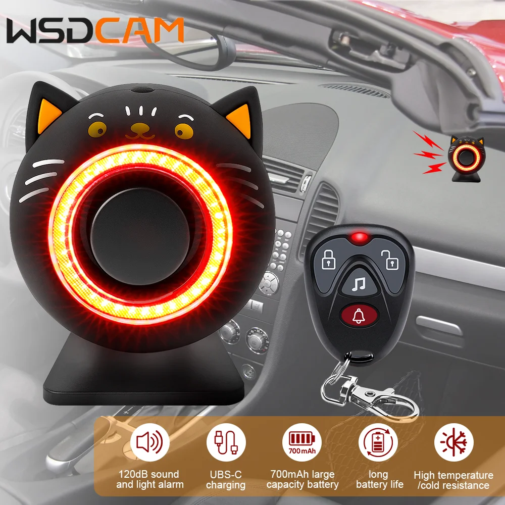 Automobile Security Alarm Light 120dB Car Anti-Theft Vibration Alarm Wireless Remote Car Alarm with Adhesive Tape