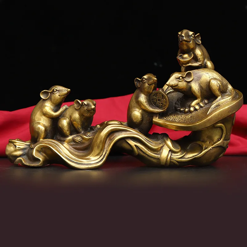 Brass mouse ornament, auspicious zodiac money , five-rat home metal craft decoration