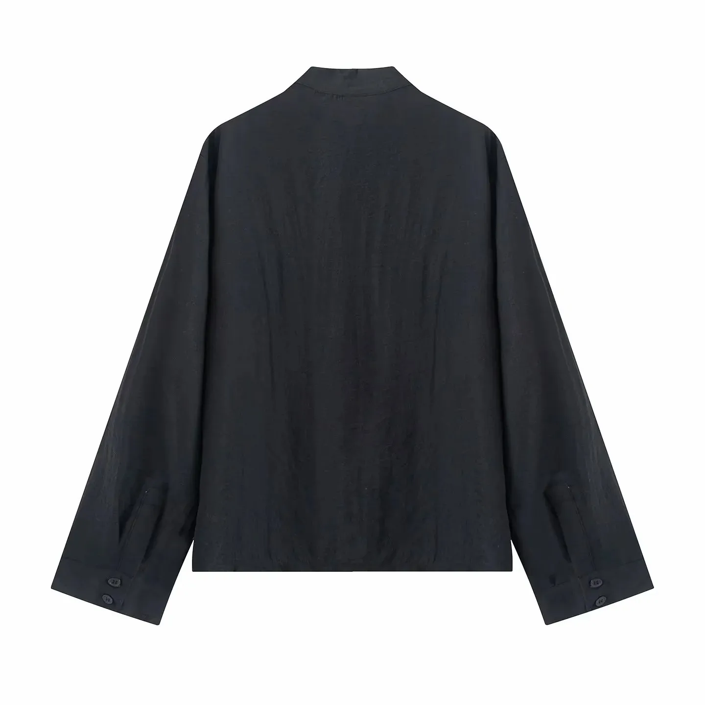 Damen Mode Satin-Knotenknopf-Hemd Vintage Damen Rundhals-Kragen Langarm-Bluse Elegantes Damenhemd – Detail 8