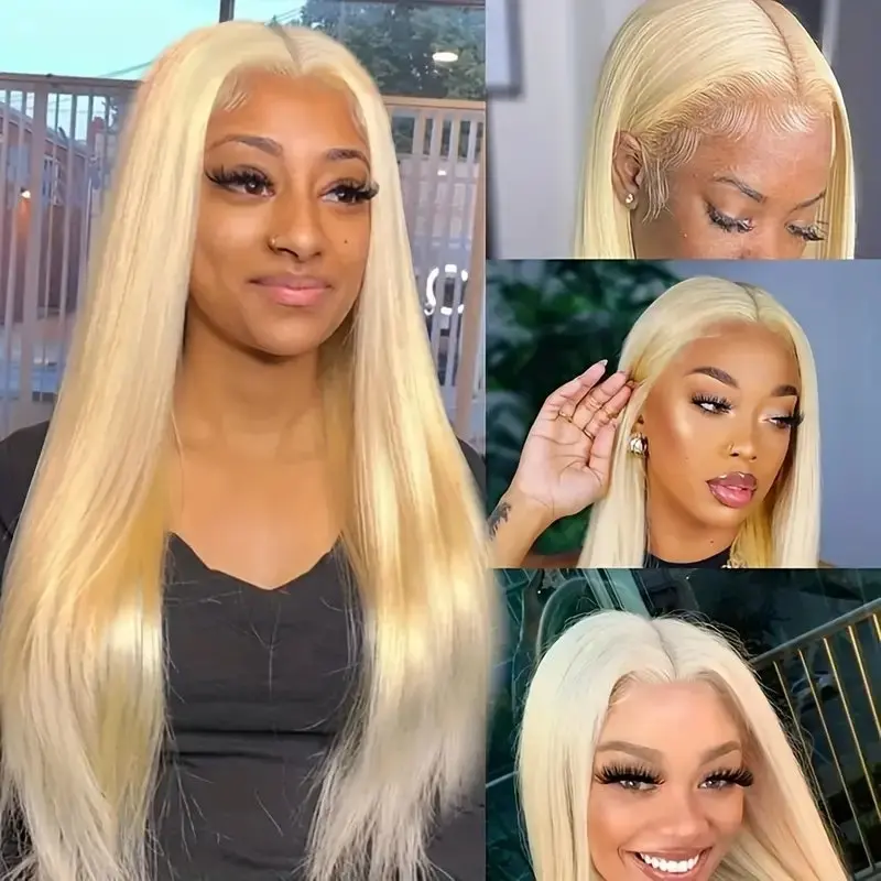 Rosabeauty 40Inches 13x6 Blonde 613 HD Glueless 13X4 Frontal Wig Preplucked 250% Straight Lace Front Human Hair Wigs For Women