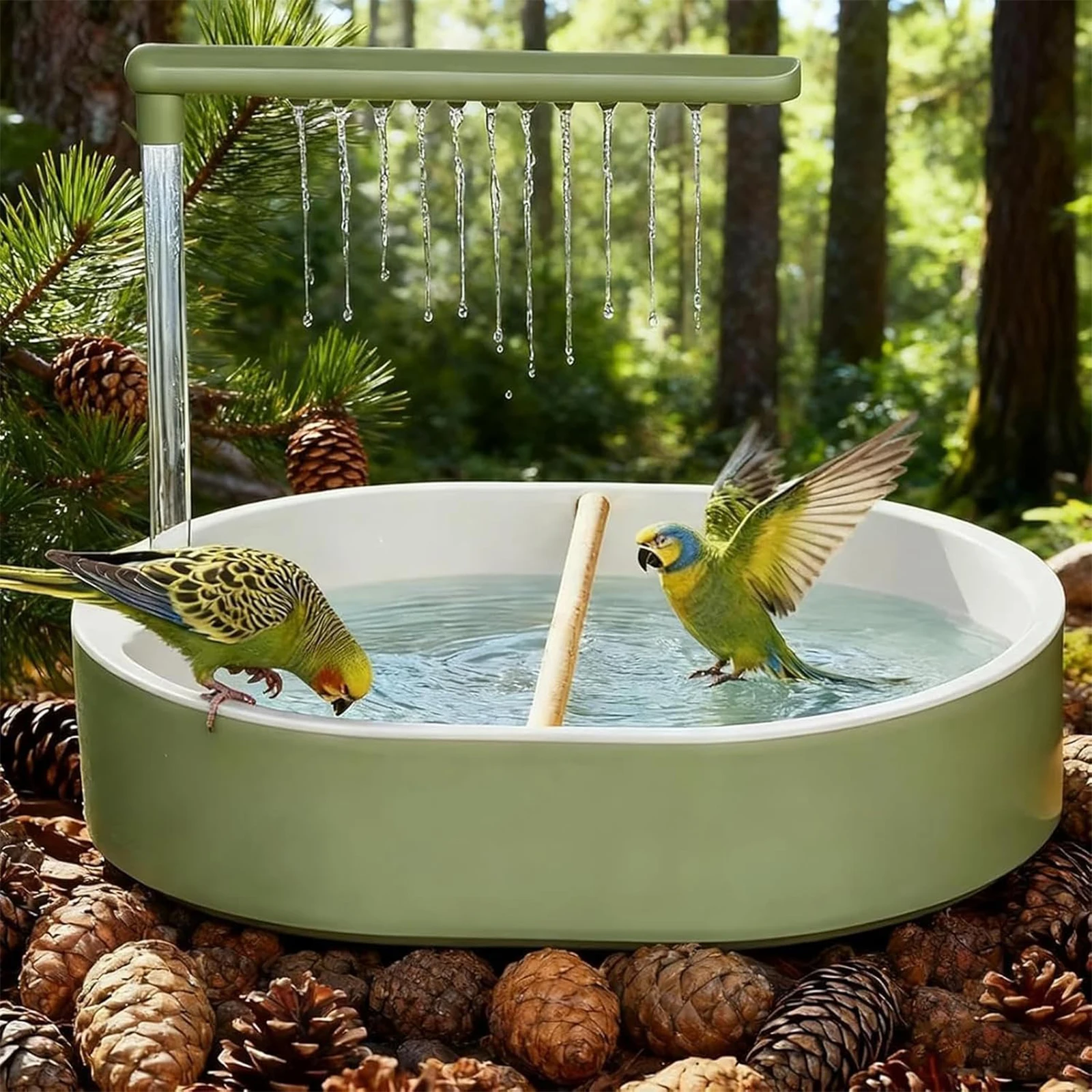 Plastic Bathtub with Adjustable Height and Flow Speed Parrot Bird Shower for Pet Birds Lovebird Cockatiel Finches Cockatoo