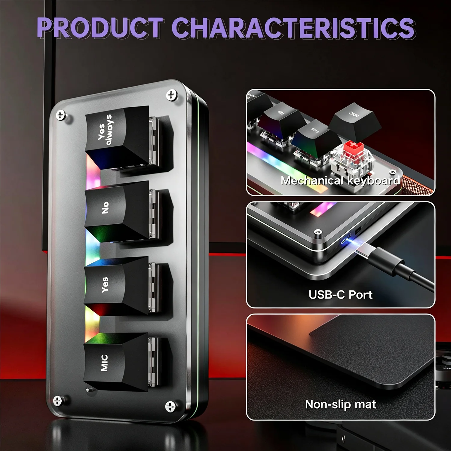 Keyboard For Vibe Coding DIY 4 Key For Codex claude Programmable AI Typeless Hot Swappable Mechanical RGB Office 2.4G Keypad