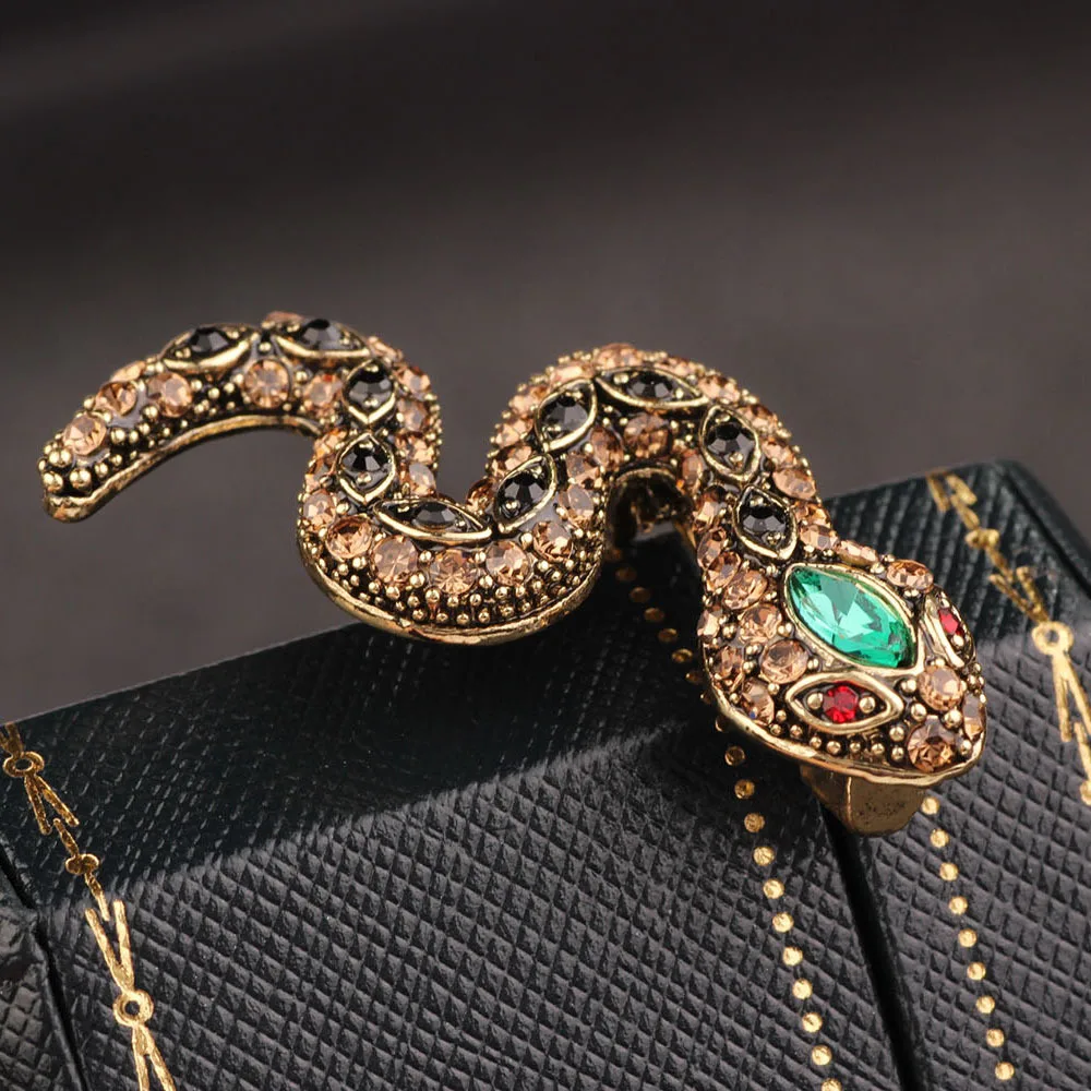 Women Men Fashion Elegant Exquisite Crystal Snake Badges Brooch Delicate Animal Vintage Style Classic Clothing Coat Pin Buckles