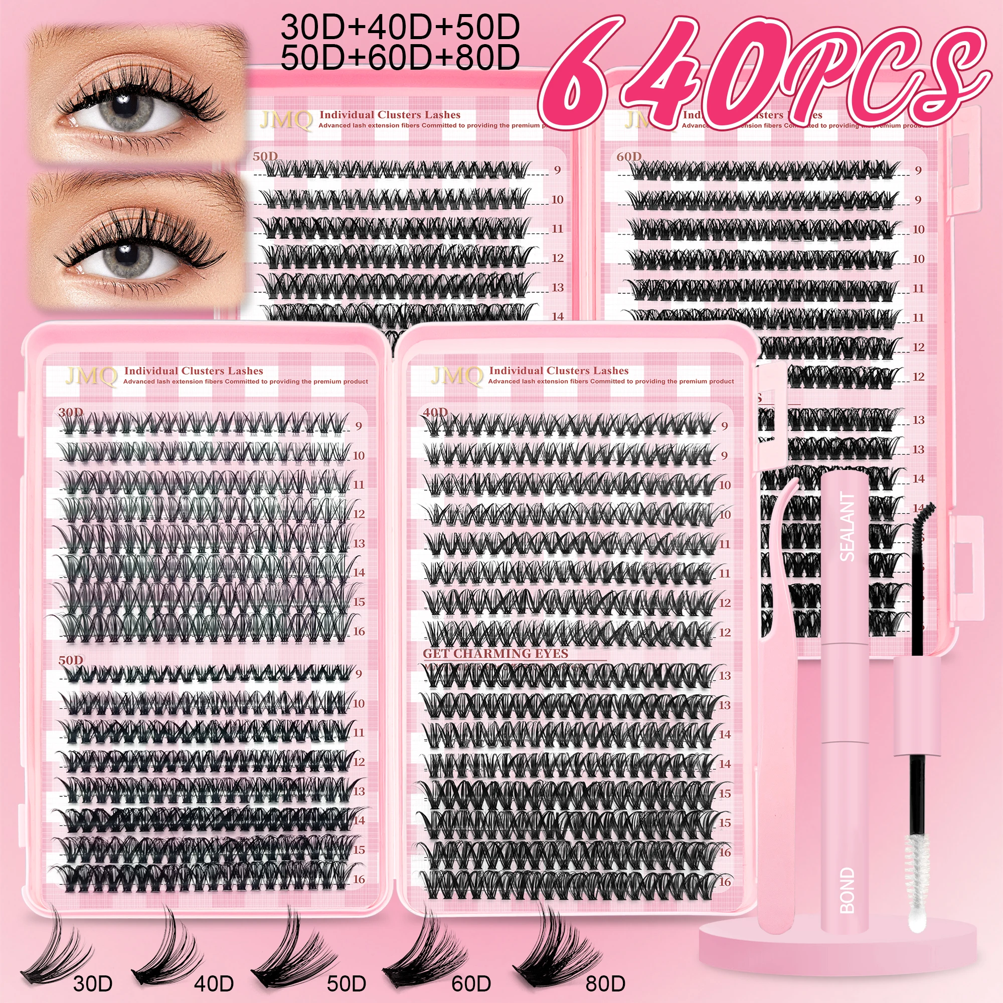 Complete Cluster Lash Kit for Beginners DIY Eyelash Extensions Kit with Cluster Glue Strong 2 Weeks Lash Bond and Seal 2 in 1