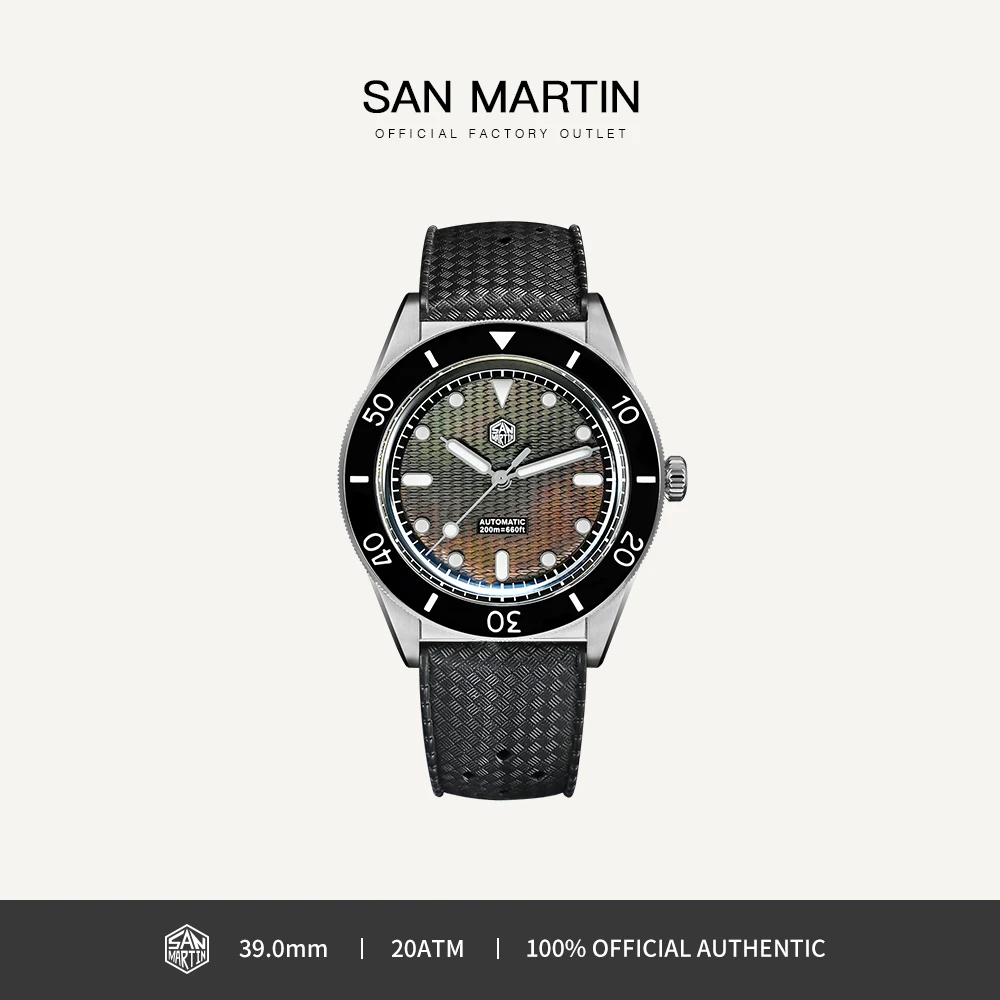 

San Martin 39mm Diver Watch Miyota 90S5 Automatic With Guilloche MOP Dial Sapphire Bezel 200m Water Resistance Luminous SN0151