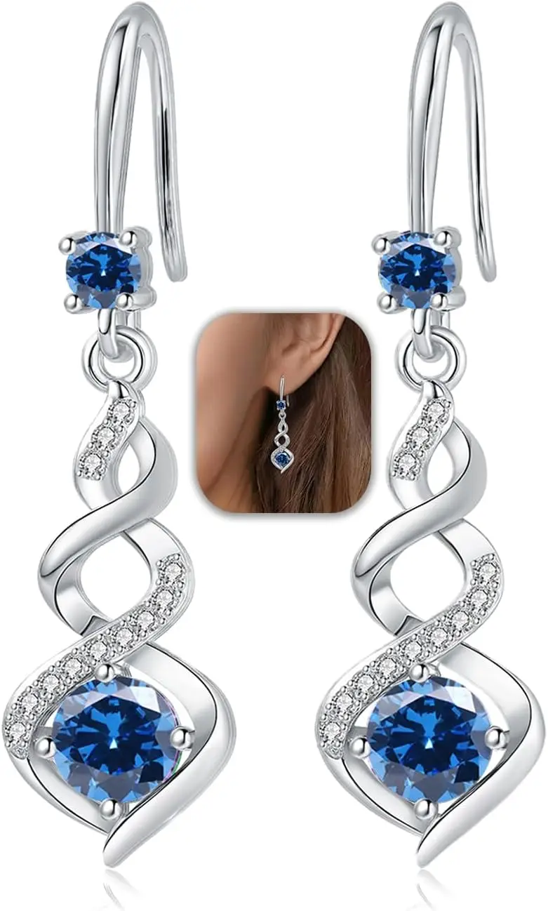 

Sterling Silver Twisted Drop Earrings for Women, Cubic Zirconia Studs, Hypoallergenic Gift for Sensitive Ears
