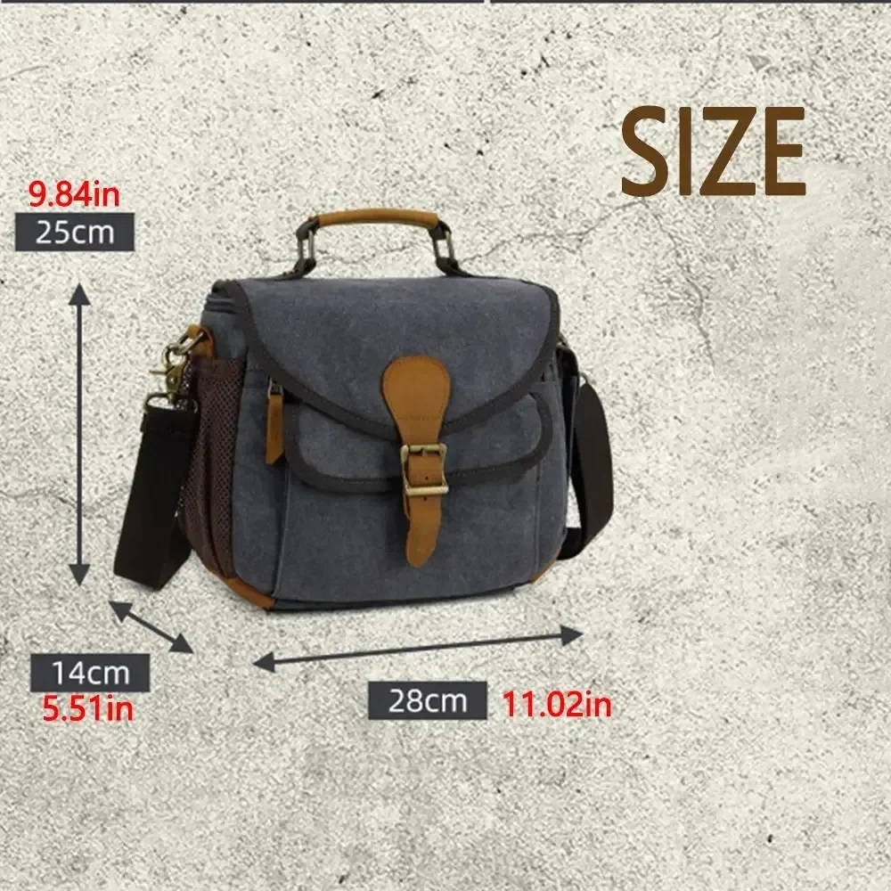 Canvas Padded Mirrorless Photography Camera Bag Waterproof Camera Protective Case Leather Trim Shockproof Crossbody Shoulder Bag