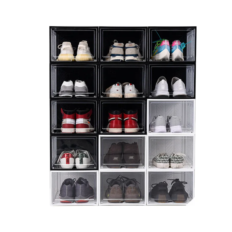 Stackable clear plastic shoe storage box side opening acrylic transparent shoes container organizer box