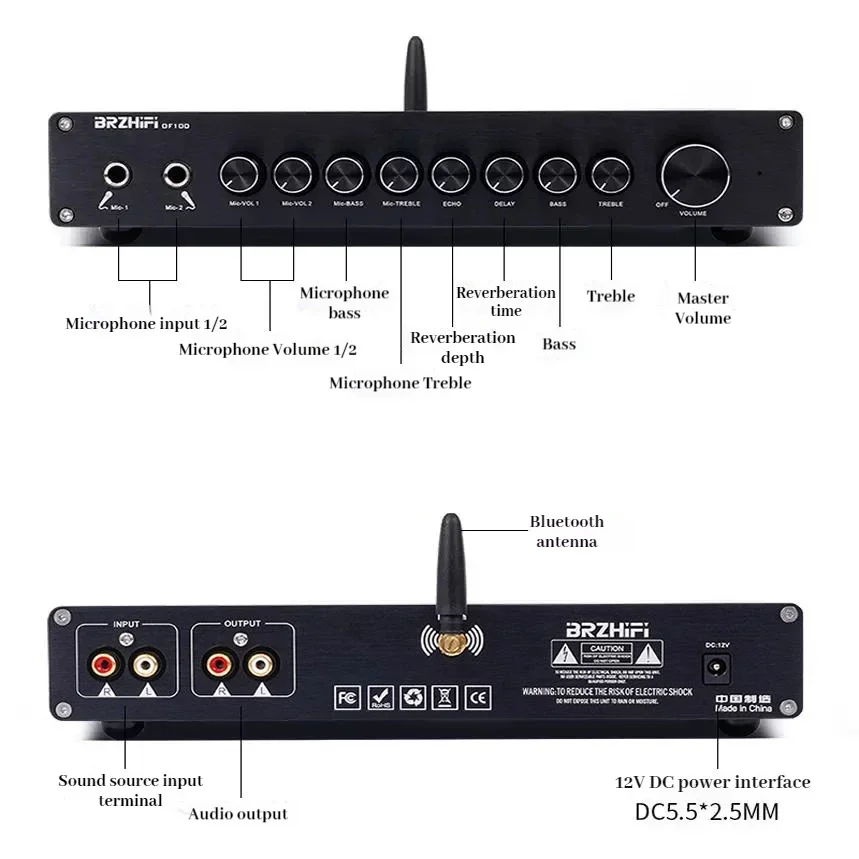 OF100 profesional KTV Home HD Karaoke preamplificador efector mezclador Anti-howling Bluetooth 5,3 M65831 Mezclador Chip Phono preamplificador