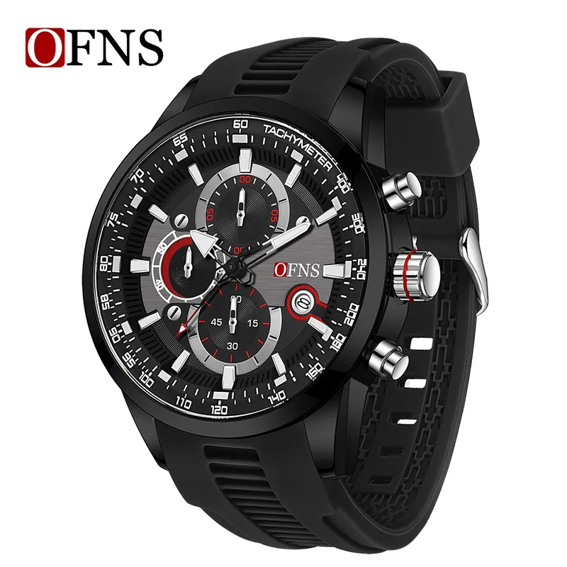 OFNS Fashion Personalized Sports Watch Men's Three Eye Six Needle Timing Calendar Waterproof Creative Trendy Play Quartz Watch