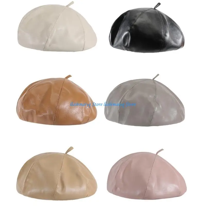 573B موضة بولي Leather الجلود قبعة البيريه الفتيات الربيع الصيف قبعة البيريه يندبروف قبعة قبعة عطلة أغطية الرأس Sunproof غطاء #2