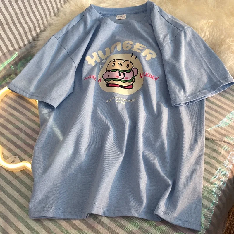 Camiseta con estampado de dibujos animados para mujer, remera de gran tamaño, Top holgado de manga corta, ropa Harajuku Gótica para niñas y adolescentes
