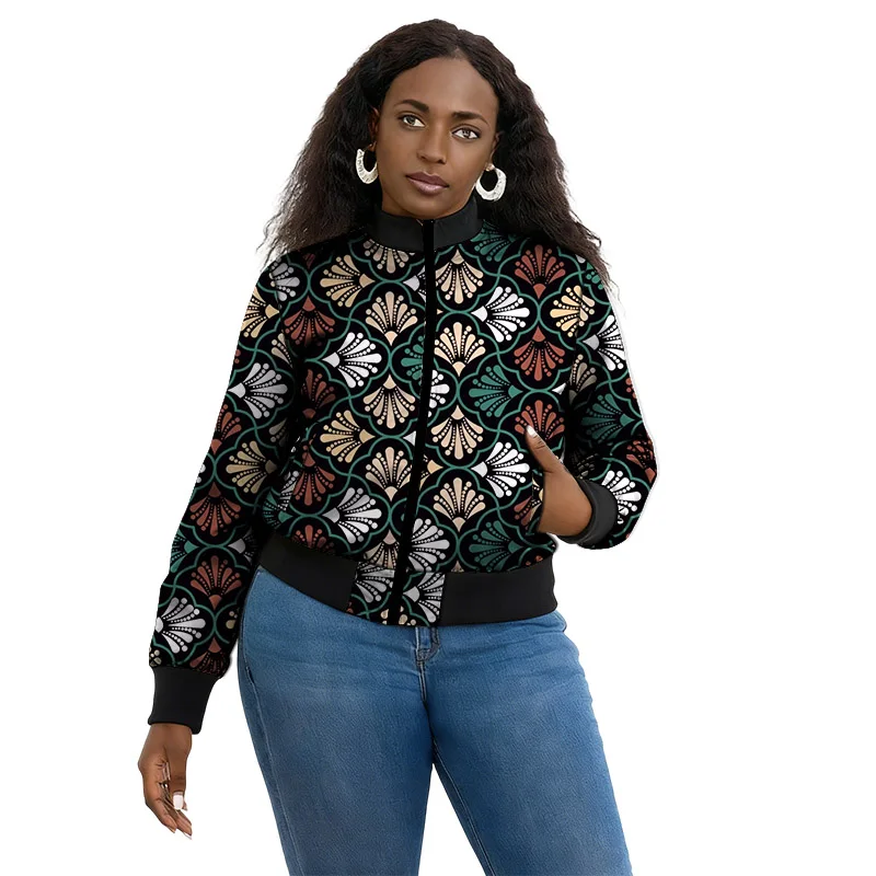 سترة نسائية أفريقية ذات ياقة واقفة سترة أنقرة ملونة مطبوعة بخيط إغلاق معطف منفوخ مبطن خصيصًا #2