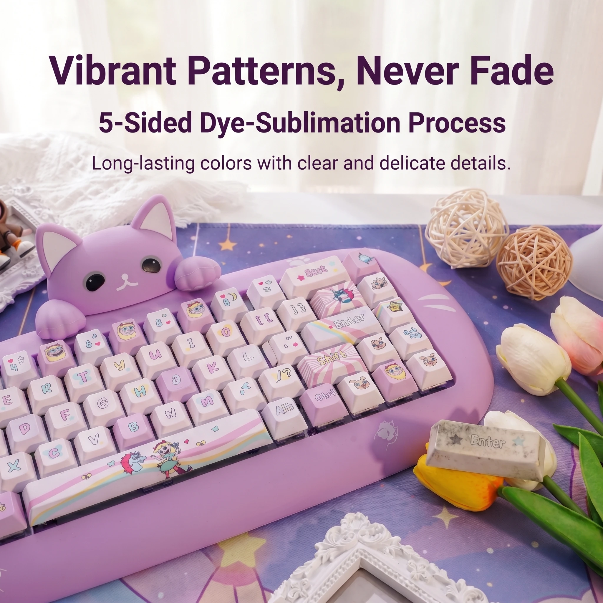 New PBT Keycaps 120Key, Set Cherry Profile PBT 5-Side Dye-Sublimation Anti-Shining Fit 61-108 Keyboards