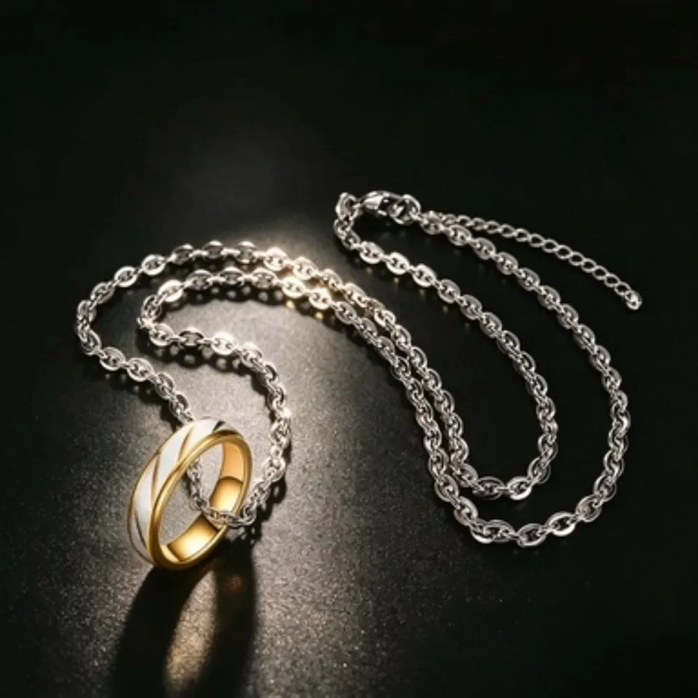 Stainless Steel Diagonal Milled Lines Pendant Necklace One Piece for Men Women Ring Necklace Unisex Jewelry