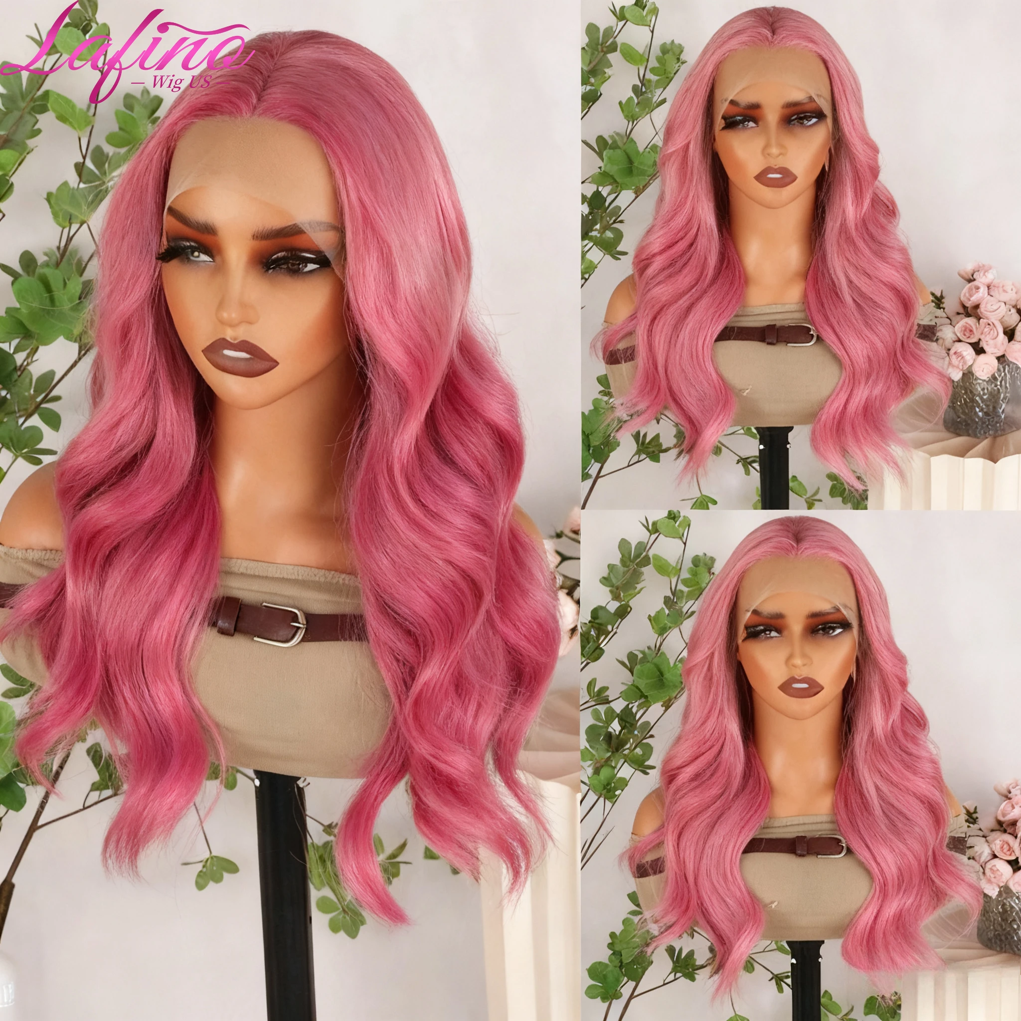 Pink Body Wave 13x4 13x6 HD Transparent Lace Frontal Wigs 30  Inch Lace Front Wig Color Human Hair Wigs Pre Plucked For Women image 3