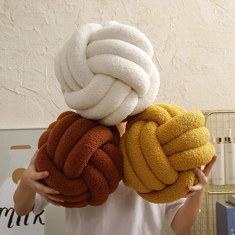 

Plush Knotted Handmade Ball Pillows for Home Chair Sofa Couch Bed Aesthetic Round Decor Pillows Lambswool Knotted Pillow Cushion