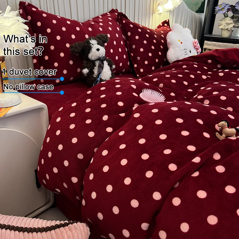 Red Polka Dot Flannel Duvet Cover,Ultra Soft Warm Plush Comforter Cover,Non-Shedding Vintage Quilt Cover for Cold Winter Bedroom
