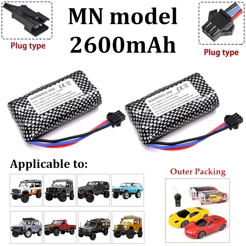

Аккумулятор для радиоуправляемых машин MN78 MN82 MN128 MN168, 7.4V 2600mAh, зарядное устройство LC79 для внедорожных радиоуправляемых машин