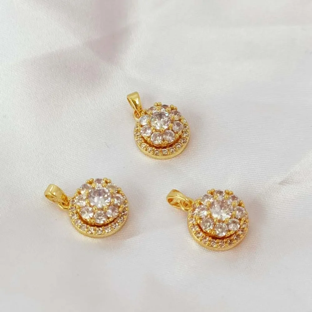 

14K Gold-plated, Zircon Inlaid Rotating Round Pendant Bracelet Necklace DIY Accessory Material