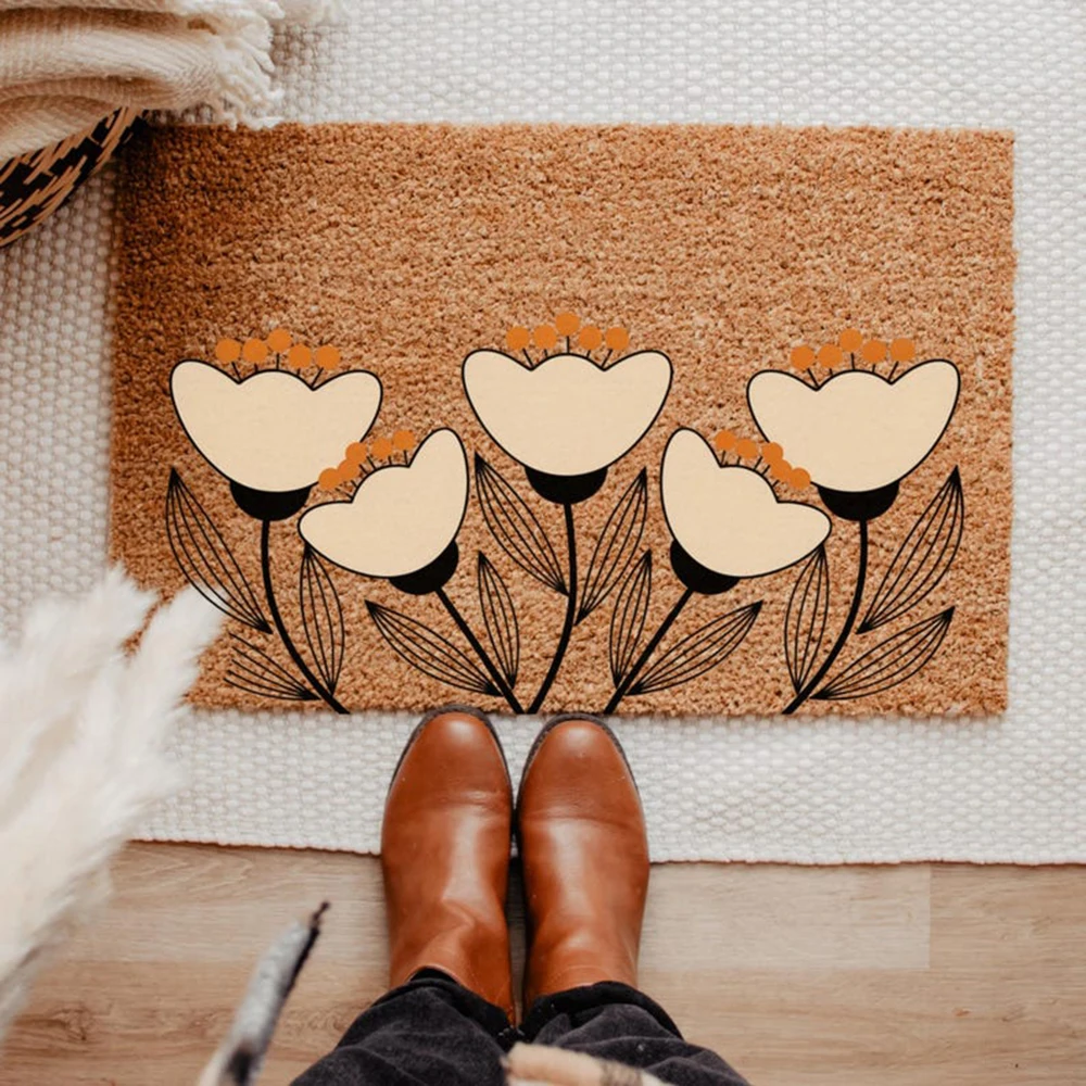 

Vintage Abstract Floral Doormat Aesthetic Modern Flower Welcome Mat Botanical Entry Rug Artsy Home Decor Unique Gift For Her