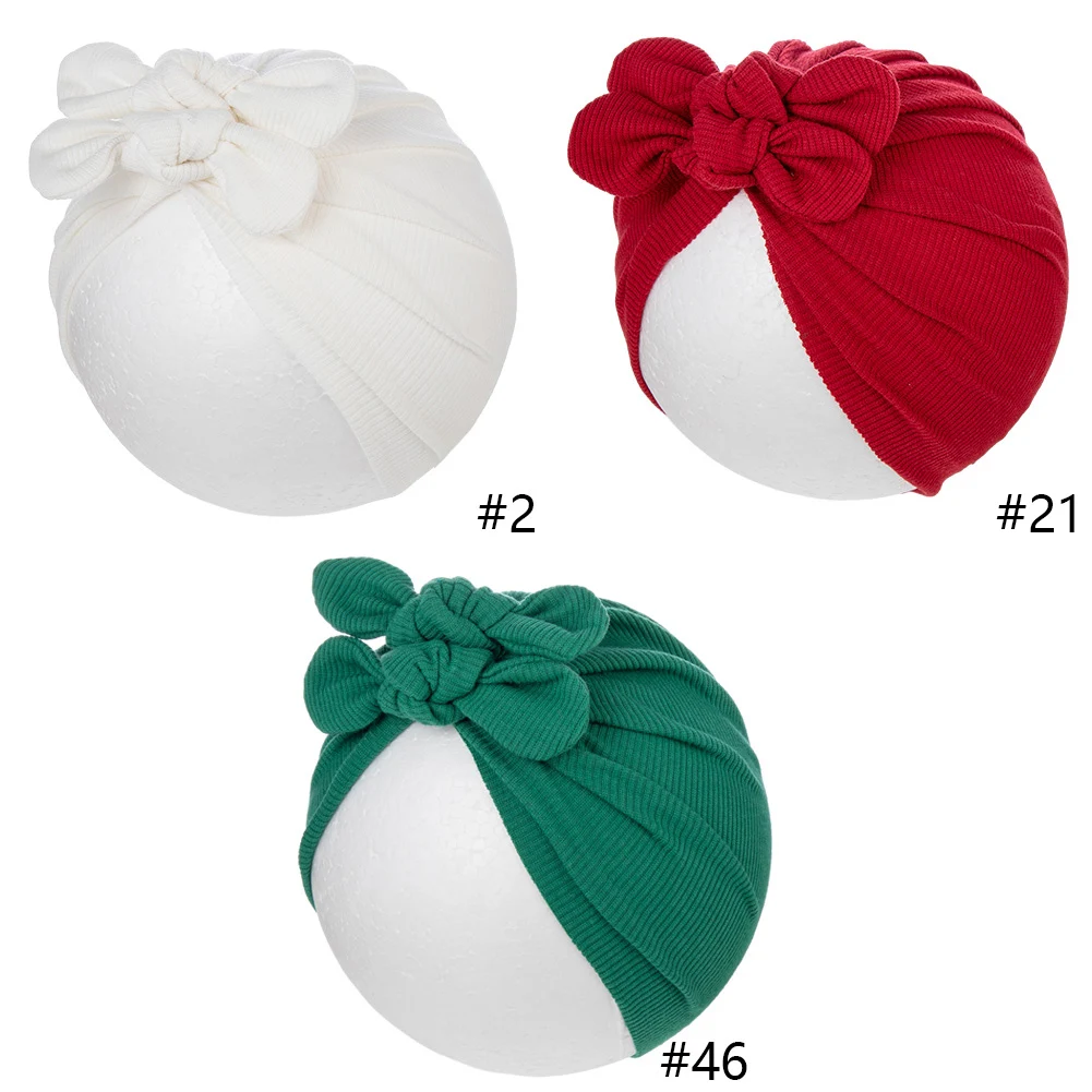 3Pcs/Lot Christmas Ribbed Baby Turban Hats Cute Bear Ear Double Layers Beanies Bonnet Xmas Party Boys Girls Caps Kids Headwraps