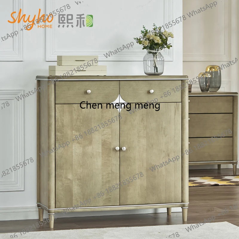 Light luxury shoe cabinet All solid wood storage porch storage foyer cabinet 2 doors water-based paint