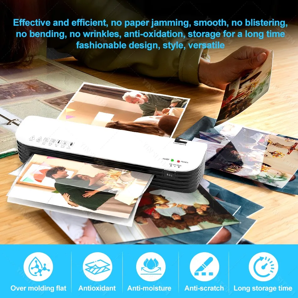 SL299 Hot and Cold Laminator Machine Paper Cutter Corner Rounder for A4 Document Photo Plastic Film Roll Laminator with Sheets