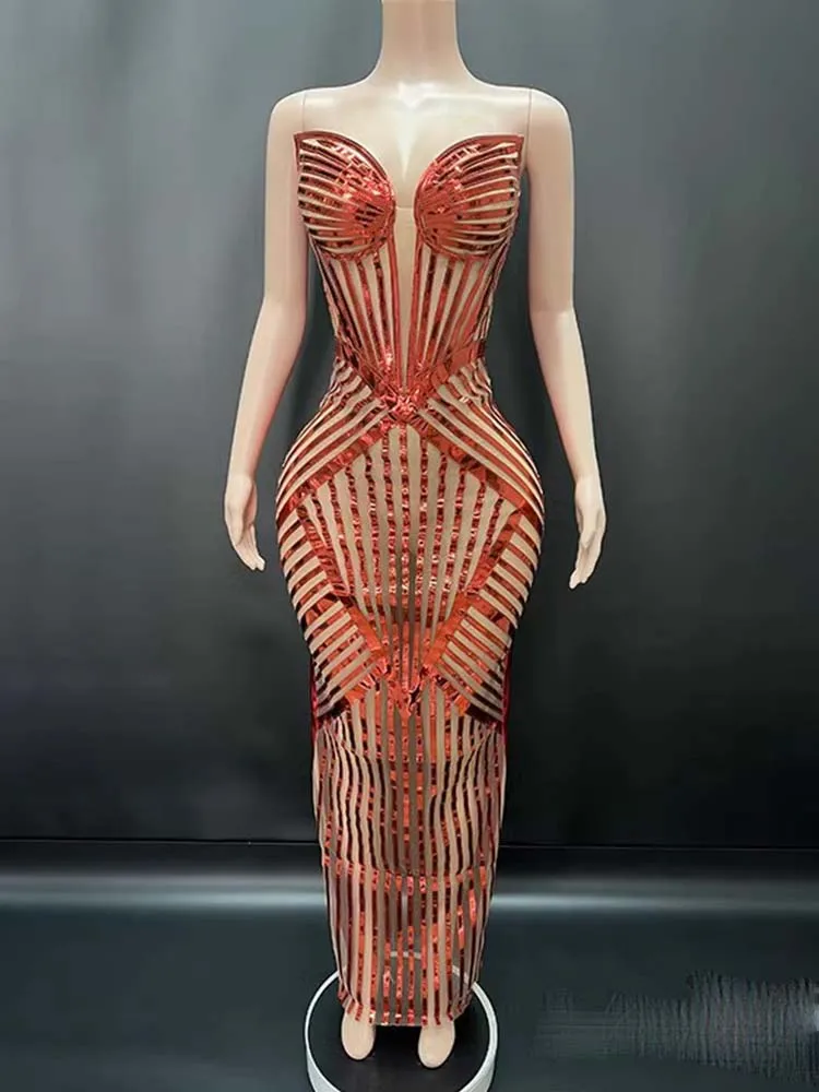 High Quality Sequined Sexy Chest Hugging Elastic Dress 2025 New Fashion Custom Women'S Clothing