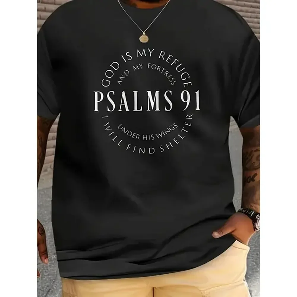 [100% Cotton] [ Psalms 91 Tee] Plus Size Crew Neck T-Shirt - Psalms 91 