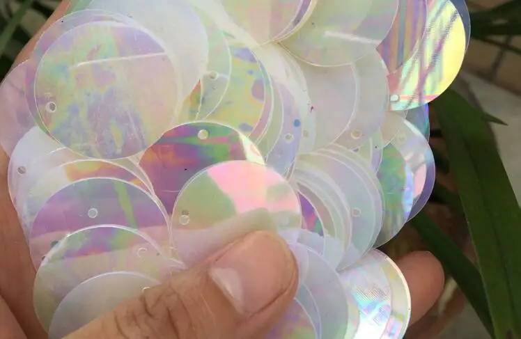 250g 5mm-50mm circular side hole color white color piece sequins sequins with hole scales white iridescent round sequins