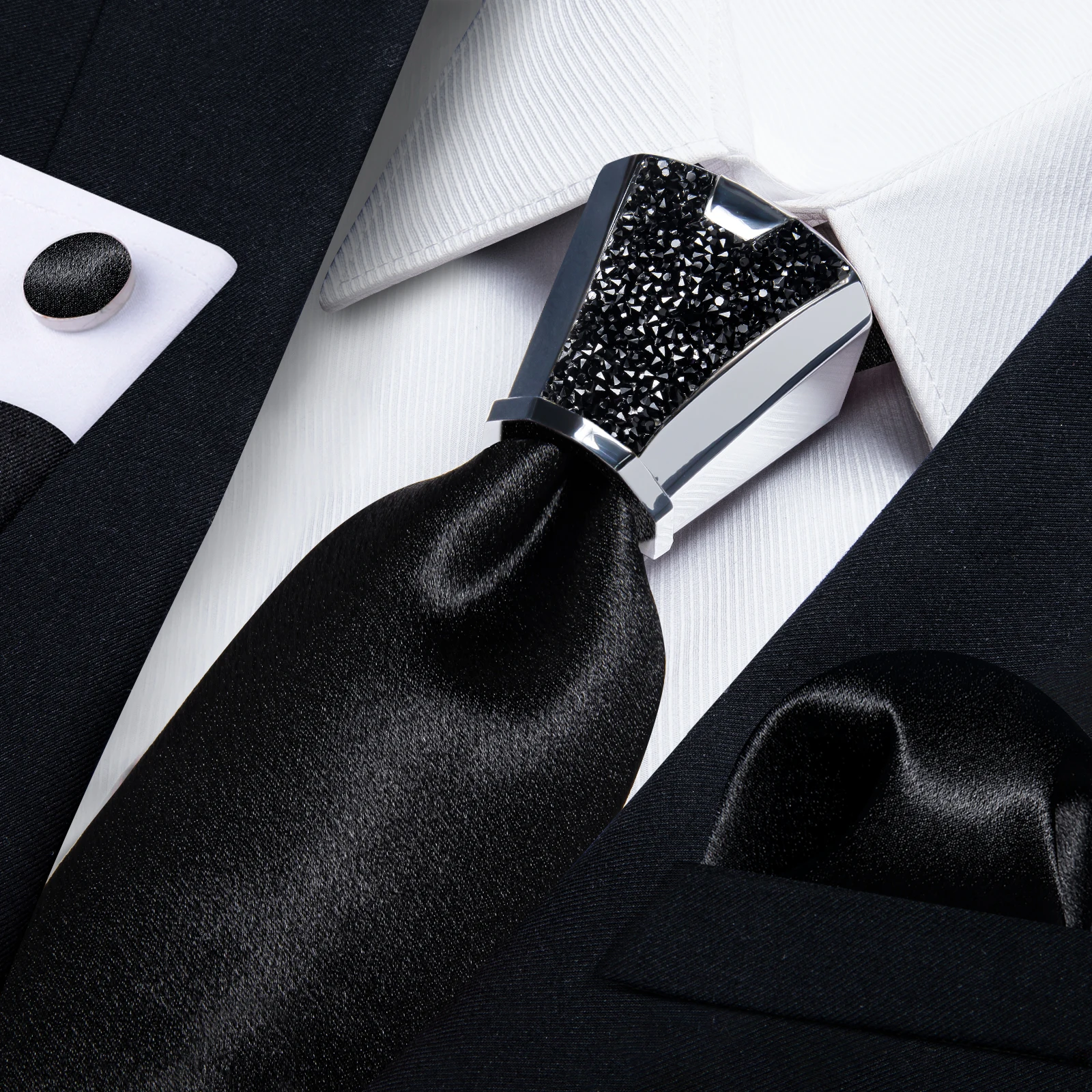 Solid Satin Men\'s Ties Black Royal Green Yellow 8cm Necktie with luxury Plastic Buckle Elegant Wedding Porm Men\'s Accessory