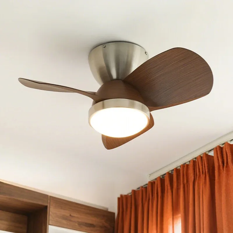 

French Style Antique Bedroom Fan Light Household Integrated Silent Ceiling Fan Light Retro Walnut Restaurant Ceiling Fan Light