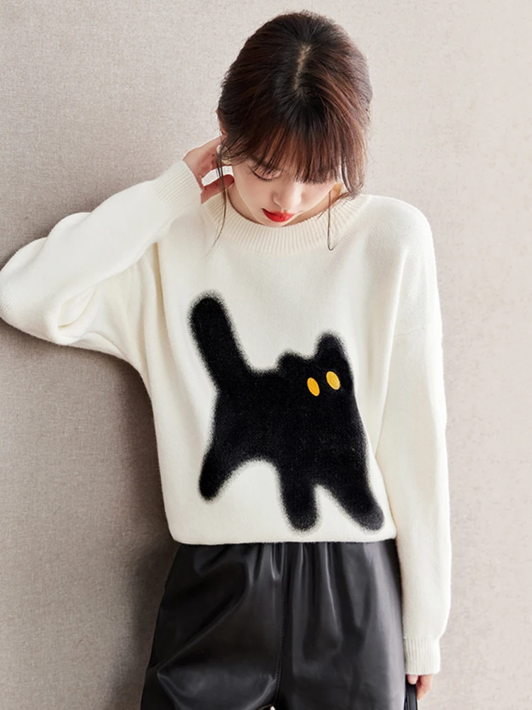 Autumn Winter New Cute Sweater For Women's Korean Fashion Knitwear Lazy Style Kawaii Hip Hop Knit Top Harajuku Sweater