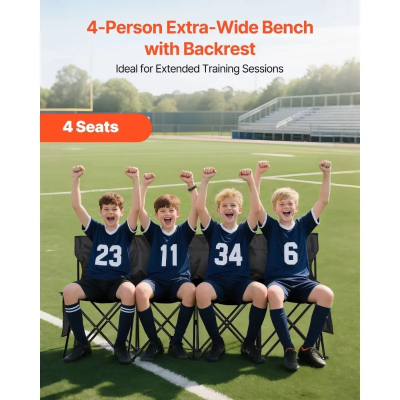 Lightweight four-seater portable folding bench with side pockets and handbag