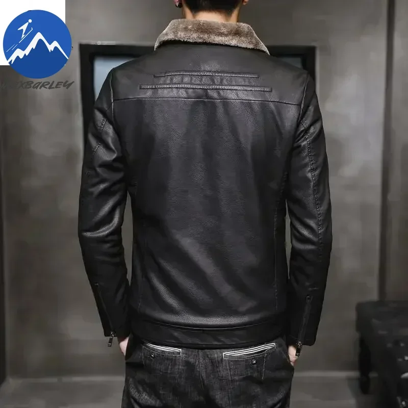Chaqueta de piel sintética gruesa para hombre, abrigo cálido a prueba de viento, chaqueta de motocicleta de marca, negocios, Otoño e Invierno