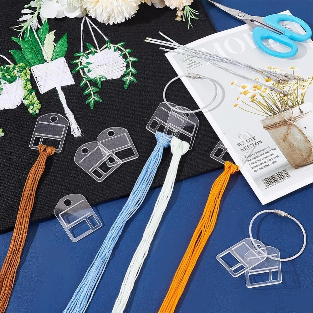 30Pcs Acrylic Floss Drops with 6Pcs Stainless Steel Wire Embroidery Thread Organizers Shield Shape Thread making kit