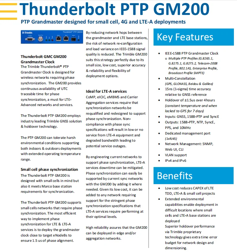 خادم الوقت Trimble ، PTP SNMP Web UI CLIT Thunderbolt ، GM200