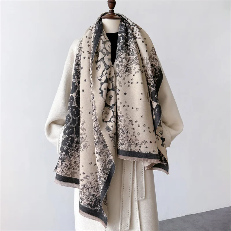 Luxury Brand Cashmere Women Floral Scarf Winter Warm Shawl and Wrap Bandana Pashmina Female Foulard Square Thick Blanket Poncho