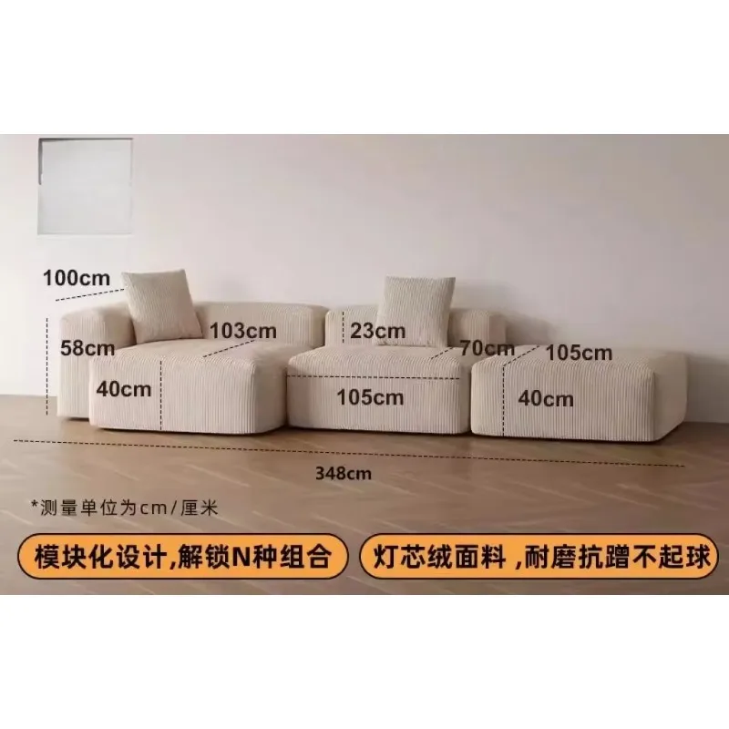 HT  Sofa Vintage Sofa Home Living Room Modular Combination Detachable Washable Double Fabric Sofa