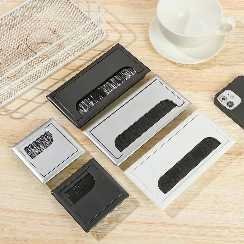 Plastic Desk Cable Grommet With Dustproof Brush And Flip Cover For Office Home Desktop Wire Management