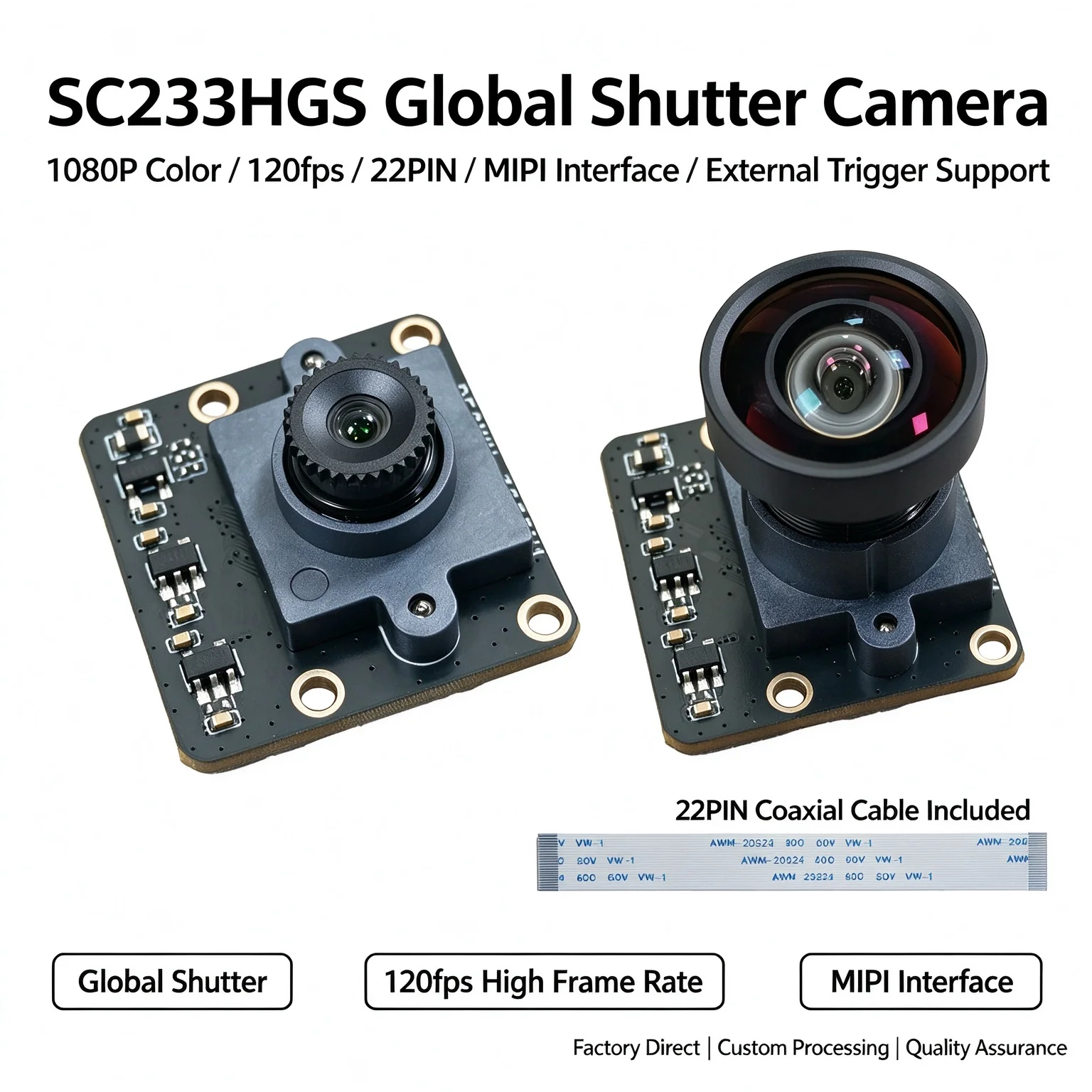 SC233HGS Global Shutter MIPI Camera Module 1080P 120FPS High Frame 22PIN 4L 2.3MP