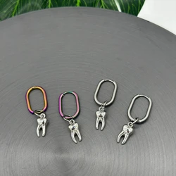 Y2k Stainless Steel Rainbow Plated Oval U-shape Hoop Tooth Drop Earrings for Women Gothic Grunge Fashion Teeth Charms Earrings