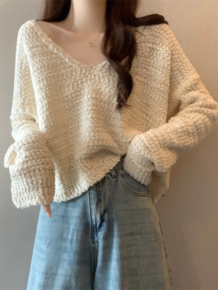 

Women's ort V-Ne Knitted Base irt Loose Inner Wear 2025 New Sle Sweater Lazy Sle Small Size Top Autumn Faion