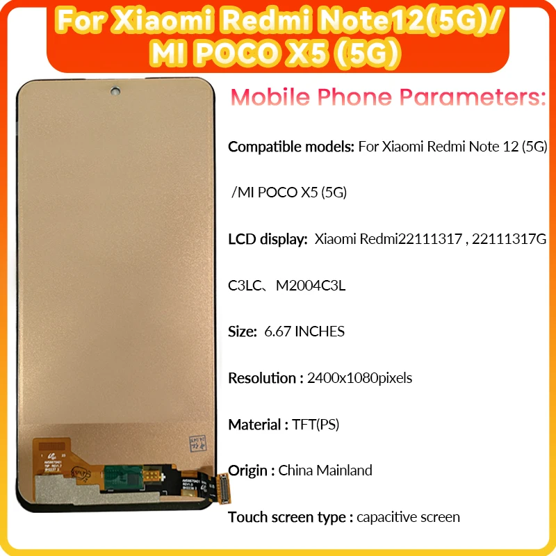 6.67 For Xiaomi  Redmi  Note 12 (5G )mobile phone display LCD   touch screen digitising MI POCO X5 (5G)  replacement LCD display