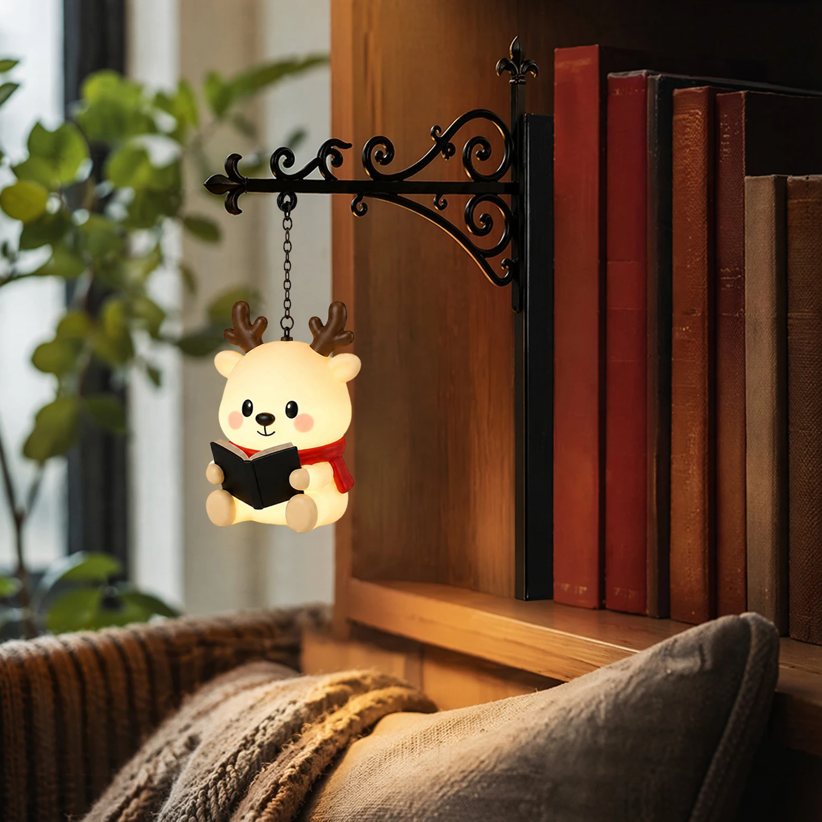 Bookshelf Lantern Light Iron Library Lamp Reading Corner Decor Warm Glow Vintage Lantern Book Nook Decor