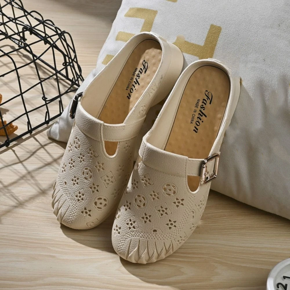 Fashion Soft PVC Slippers Women Hollow Flower Non-Slip Slides Sandals Shoes Half Drag Beach Flats Slippers Bath