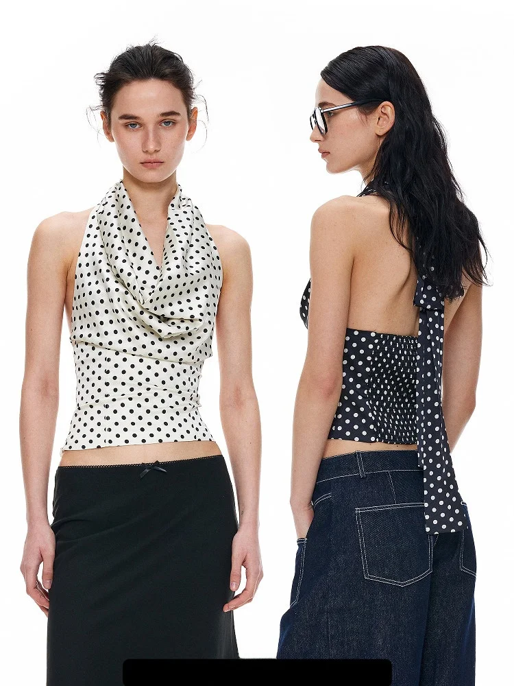 

Топ Alkaidy Slim Fit в горошек для подружек невесты с поясом, укороченный, из полиэстера, весна-лето 2025