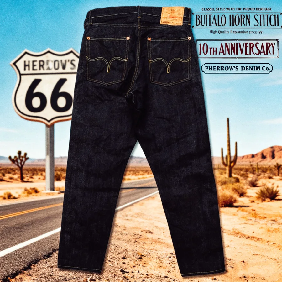 Zdjęcie 4: Spodnie jeansowe Pherrows 10th Anniversary Indigo 15.2oz Deerskin Vintage Red Ear
